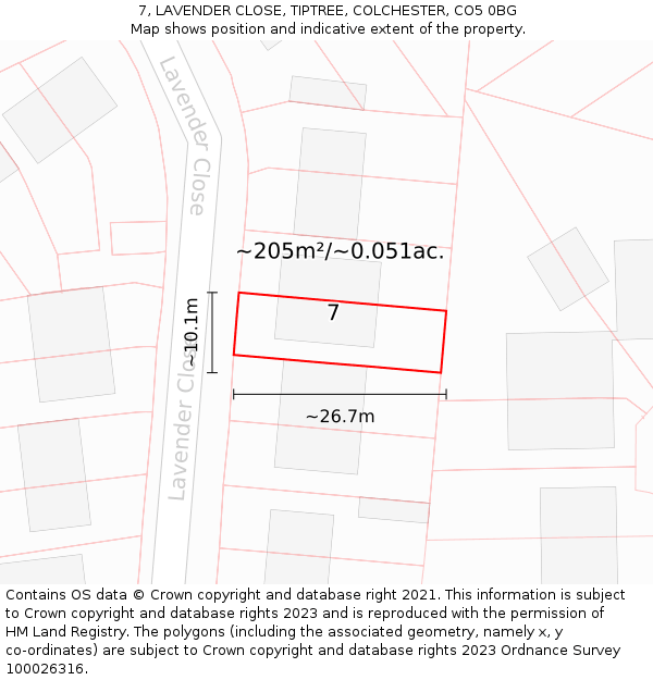 7, LAVENDER CLOSE, TIPTREE, COLCHESTER, CO5 0BG: Plot and title map