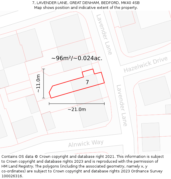 7, LAVENDER LANE, GREAT DENHAM, BEDFORD, MK40 4SB: Plot and title map