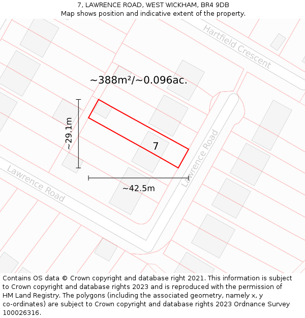 7, LAWRENCE ROAD, WEST WICKHAM, BR4 9DB: Plot and title map