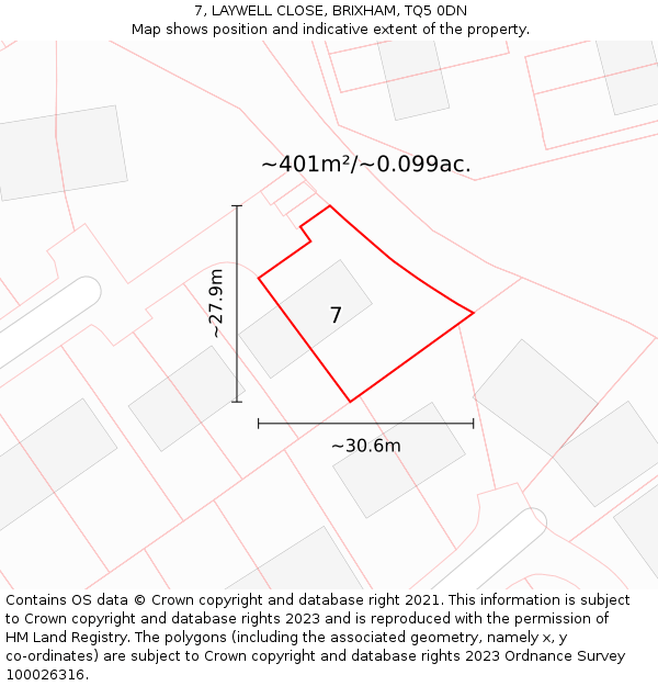 7, LAYWELL CLOSE, BRIXHAM, TQ5 0DN: Plot and title map