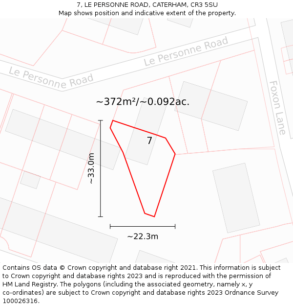 7, LE PERSONNE ROAD, CATERHAM, CR3 5SU: Plot and title map