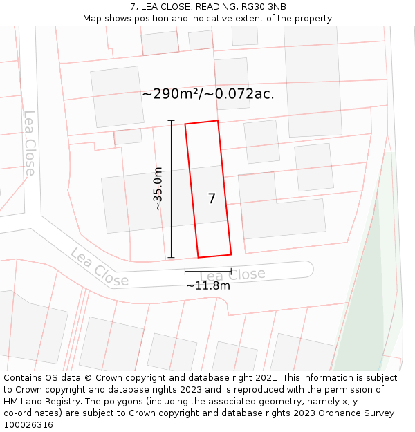 7, LEA CLOSE, READING, RG30 3NB: Plot and title map
