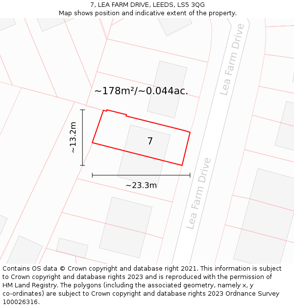 7, LEA FARM DRIVE, LEEDS, LS5 3QG: Plot and title map