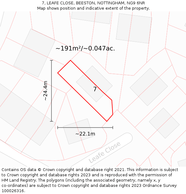 7, LEAFE CLOSE, BEESTON, NOTTINGHAM, NG9 6NR: Plot and title map