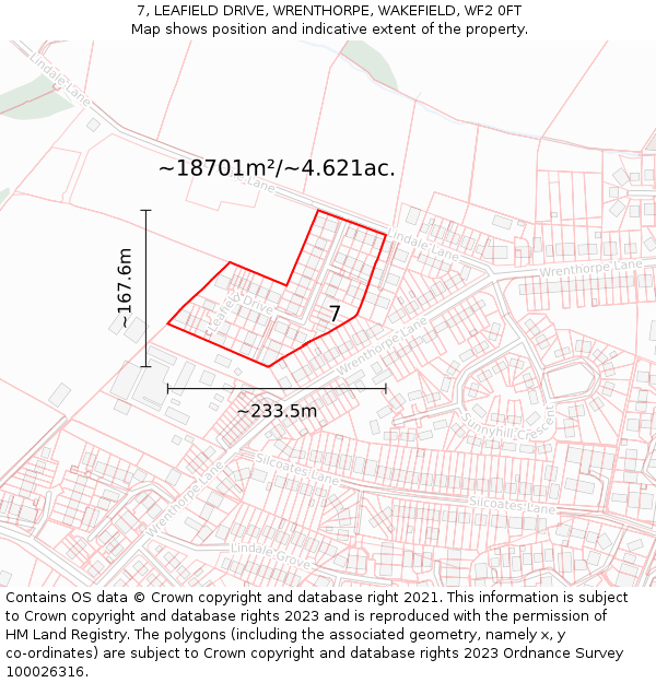 7, LEAFIELD DRIVE, WRENTHORPE, WAKEFIELD, WF2 0FT: Plot and title map
