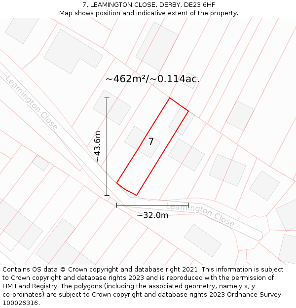 7, LEAMINGTON CLOSE, DERBY, DE23 6HF: Plot and title map