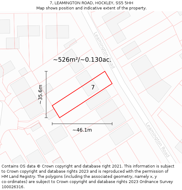 7, LEAMINGTON ROAD, HOCKLEY, SS5 5HH: Plot and title map