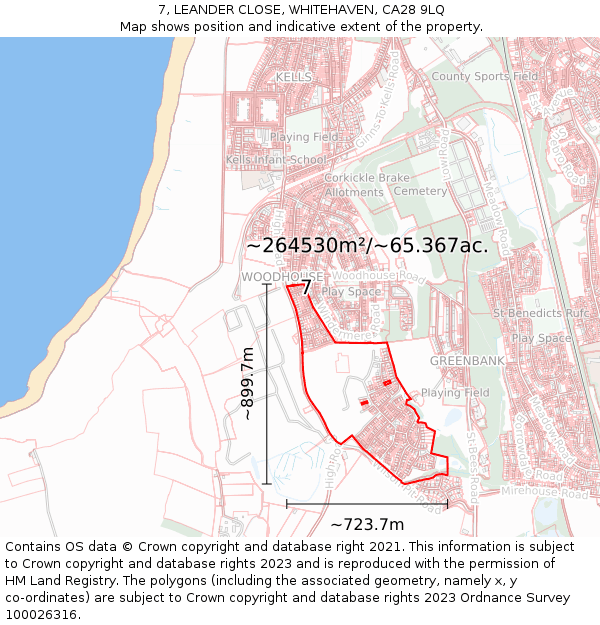 7, LEANDER CLOSE, WHITEHAVEN, CA28 9LQ: Plot and title map