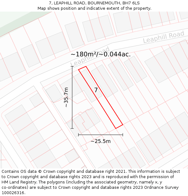 7, LEAPHILL ROAD, BOURNEMOUTH, BH7 6LS: Plot and title map