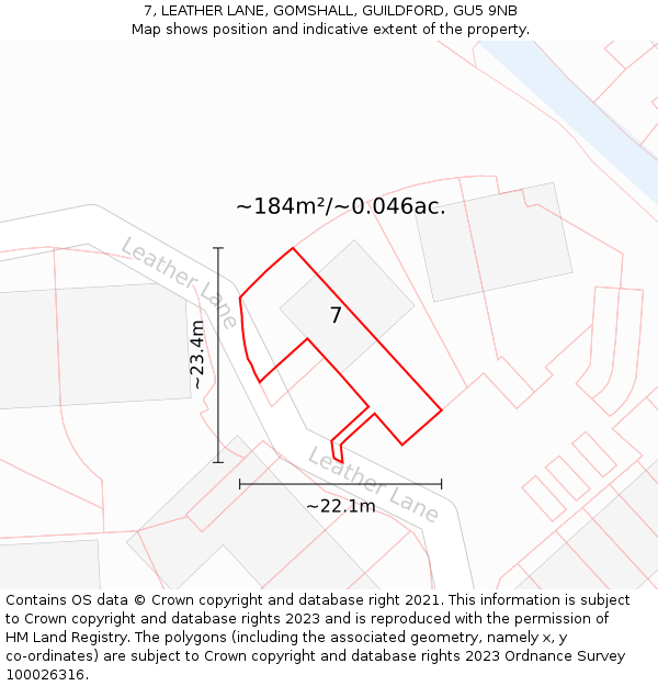 7, LEATHER LANE, GOMSHALL, GUILDFORD, GU5 9NB: Plot and title map
