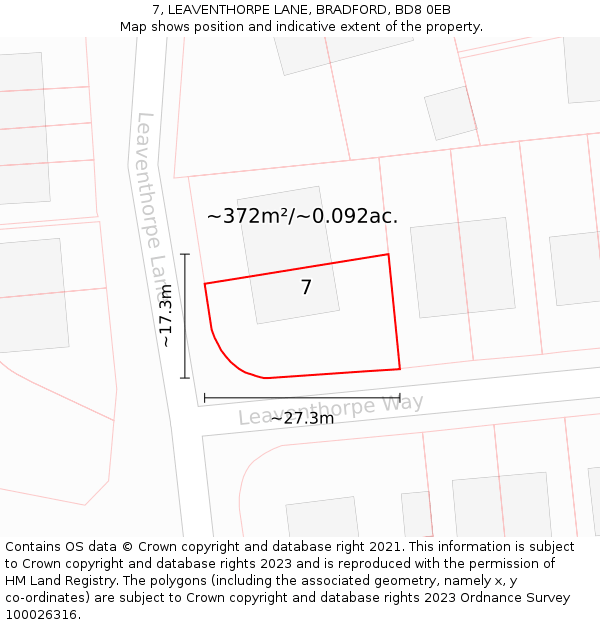 7, LEAVENTHORPE LANE, BRADFORD, BD8 0EB: Plot and title map