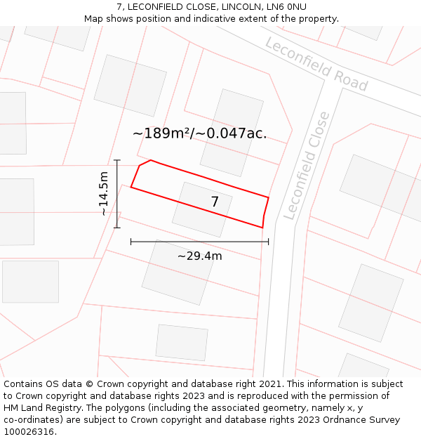 7, LECONFIELD CLOSE, LINCOLN, LN6 0NU: Plot and title map