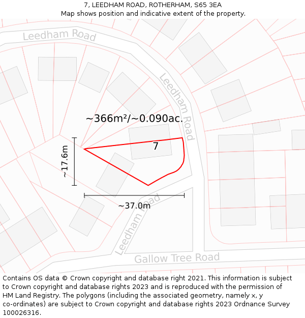 7, LEEDHAM ROAD, ROTHERHAM, S65 3EA: Plot and title map
