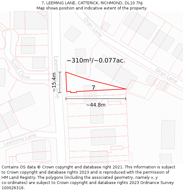 7, LEEMING LANE, CATTERICK, RICHMOND, DL10 7NJ: Plot and title map