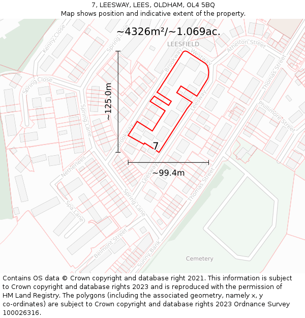 7, LEESWAY, LEES, OLDHAM, OL4 5BQ: Plot and title map