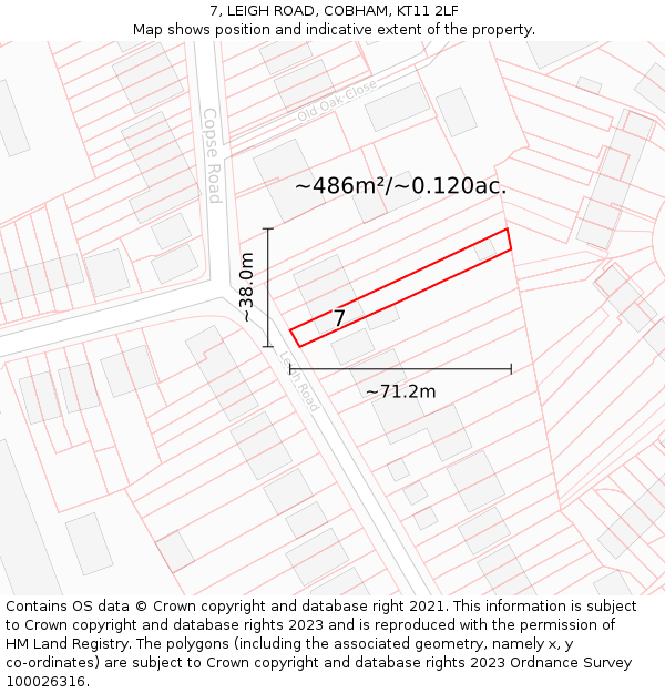7, LEIGH ROAD, COBHAM, KT11 2LF: Plot and title map