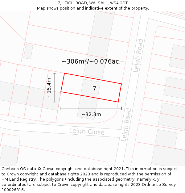 7, LEIGH ROAD, WALSALL, WS4 2DT: Plot and title map