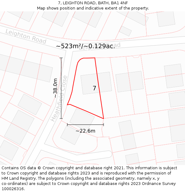 7, LEIGHTON ROAD, BATH, BA1 4NF: Plot and title map