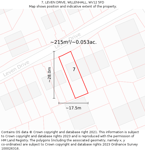 7, LEVEN DRIVE, WILLENHALL, WV12 5FD: Plot and title map