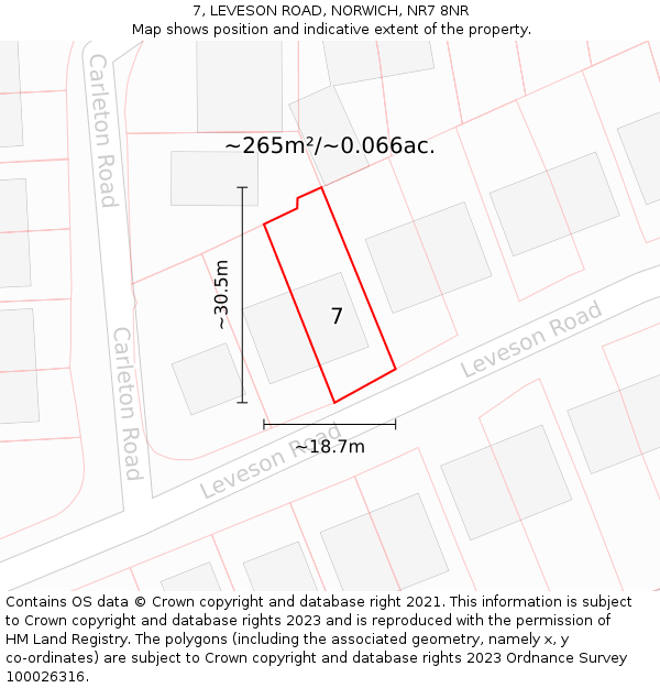 7, LEVESON ROAD, NORWICH, NR7 8NR: Plot and title map