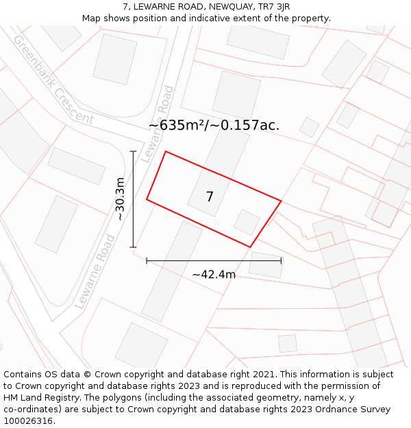 7, LEWARNE ROAD, NEWQUAY, TR7 3JR: Plot and title map