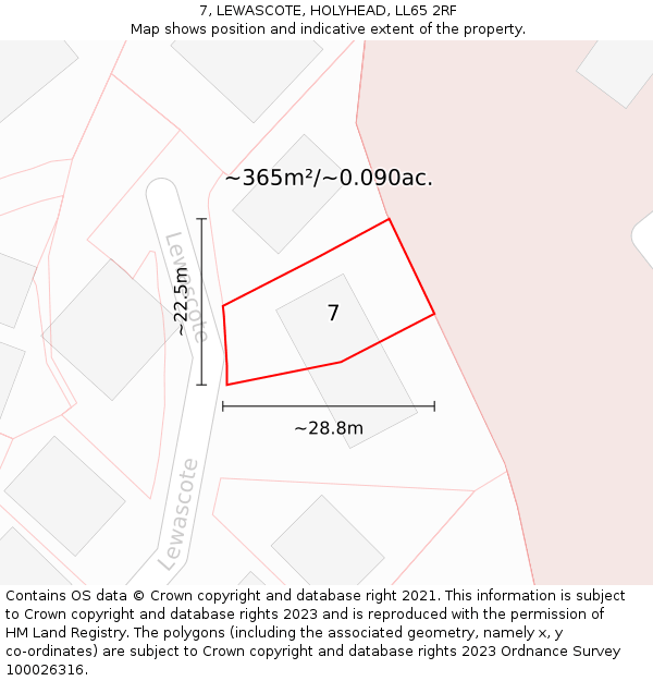 7, LEWASCOTE, HOLYHEAD, LL65 2RF: Plot and title map