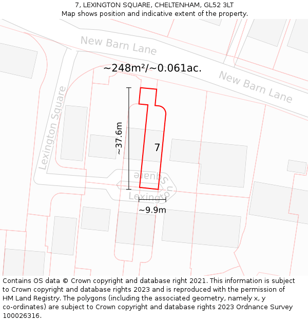 7, LEXINGTON SQUARE, CHELTENHAM, GL52 3LT: Plot and title map