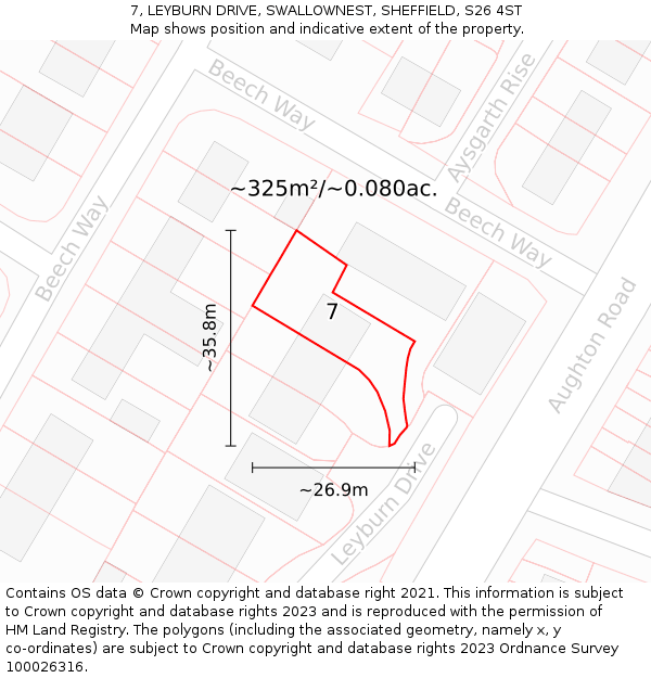 7, LEYBURN DRIVE, SWALLOWNEST, SHEFFIELD, S26 4ST: Plot and title map