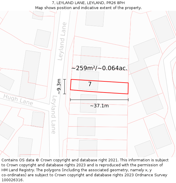 7, LEYLAND LANE, LEYLAND, PR26 8PH: Plot and title map
