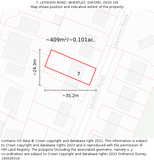 7, LEYSHON ROAD, WHEATLEY, OXFORD, OX33 1XF: Plot and title map