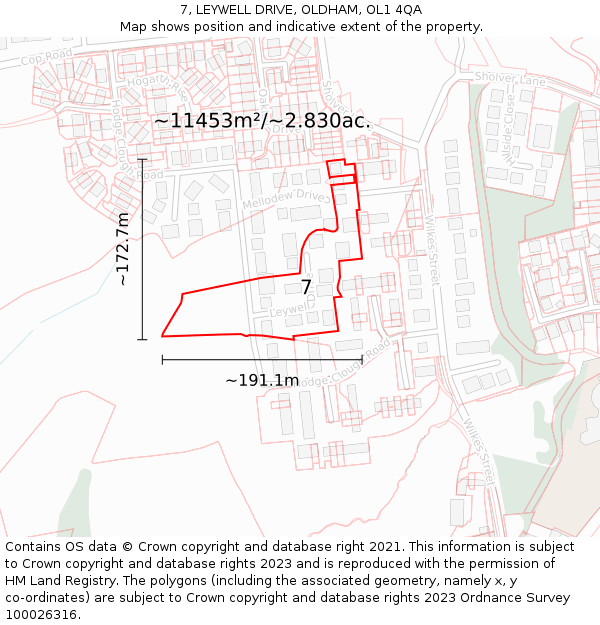 7, LEYWELL DRIVE, OLDHAM, OL1 4QA: Plot and title map