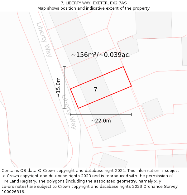7, LIBERTY WAY, EXETER, EX2 7AS: Plot and title map