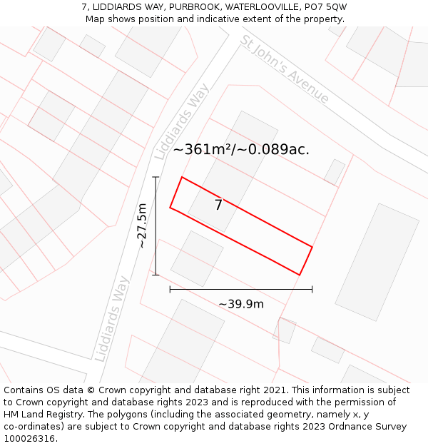 7, LIDDIARDS WAY, PURBROOK, WATERLOOVILLE, PO7 5QW: Plot and title map