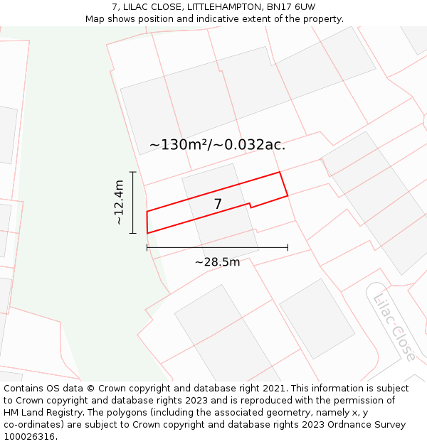 7, LILAC CLOSE, LITTLEHAMPTON, BN17 6UW: Plot and title map