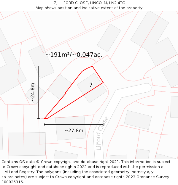 7, LILFORD CLOSE, LINCOLN, LN2 4TG: Plot and title map