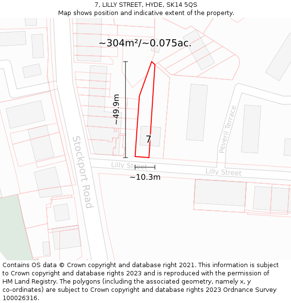 7, LILLY STREET, HYDE, SK14 5QS: Plot and title map