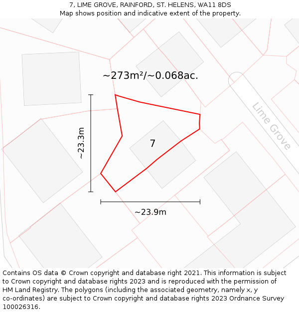 7, LIME GROVE, RAINFORD, ST. HELENS, WA11 8DS: Plot and title map