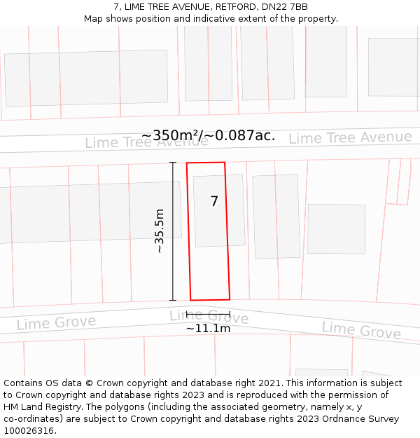 7, LIME TREE AVENUE, RETFORD, DN22 7BB: Plot and title map