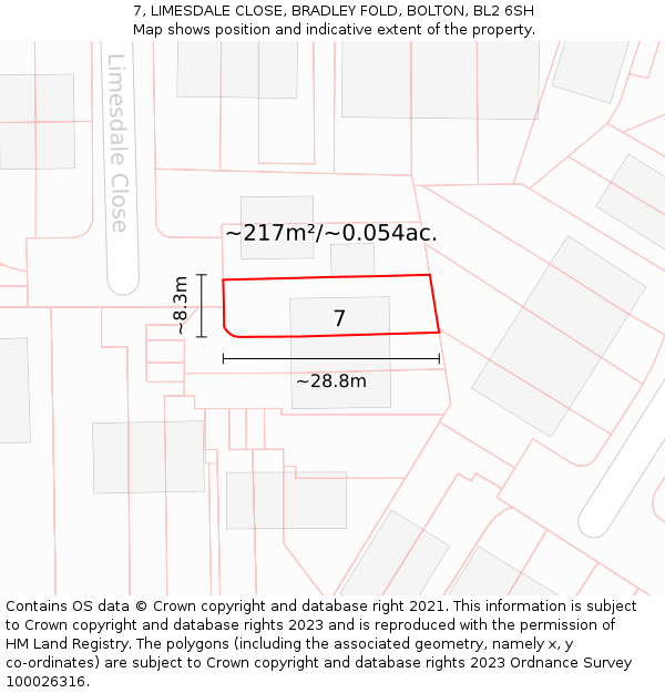 7, LIMESDALE CLOSE, BRADLEY FOLD, BOLTON, BL2 6SH: Plot and title map