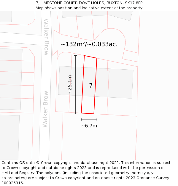 7, LIMESTONE COURT, DOVE HOLES, BUXTON, SK17 8FP: Plot and title map