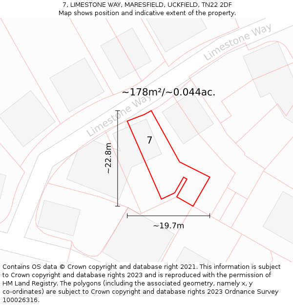 7, LIMESTONE WAY, MARESFIELD, UCKFIELD, TN22 2DF: Plot and title map