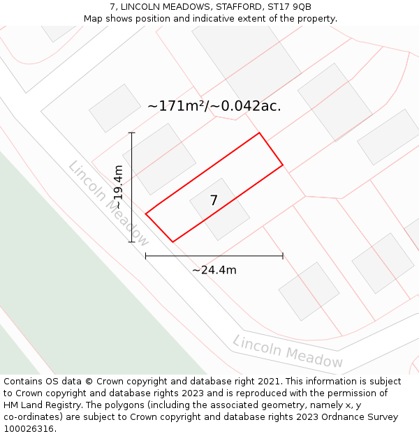 7, LINCOLN MEADOWS, STAFFORD, ST17 9QB: Plot and title map