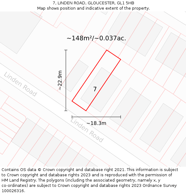 7, LINDEN ROAD, GLOUCESTER, GL1 5HB: Plot and title map