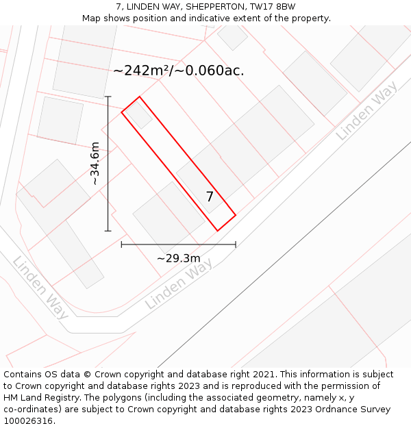 7, LINDEN WAY, SHEPPERTON, TW17 8BW: Plot and title map