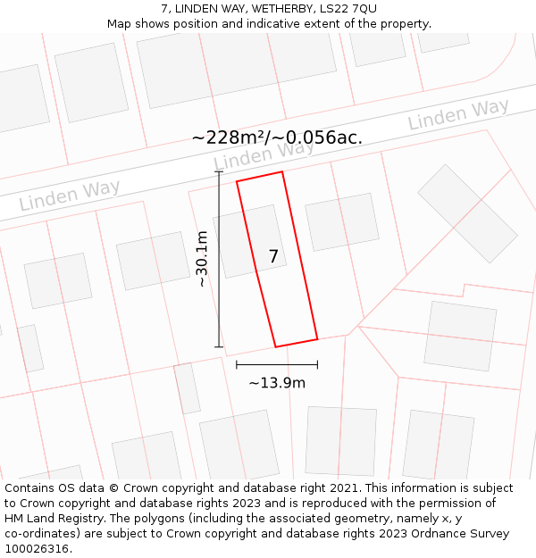 7, LINDEN WAY, WETHERBY, LS22 7QU: Plot and title map