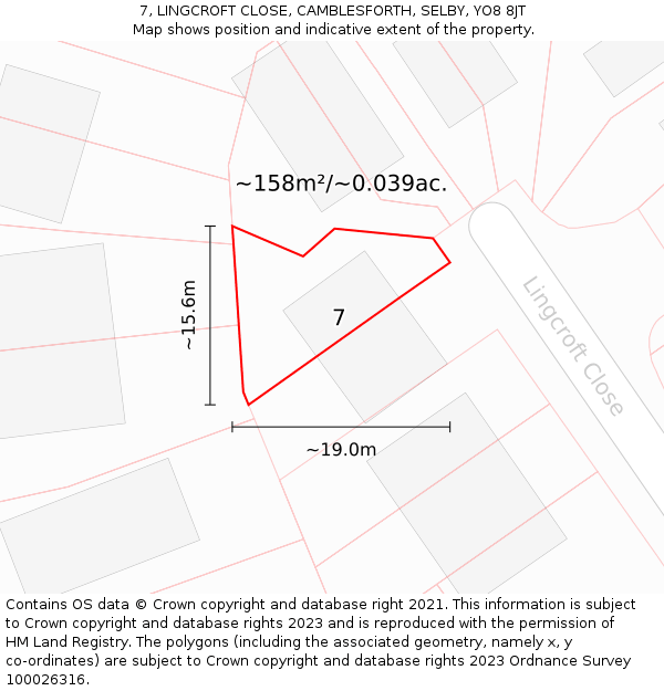 7, LINGCROFT CLOSE, CAMBLESFORTH, SELBY, YO8 8JT: Plot and title map
