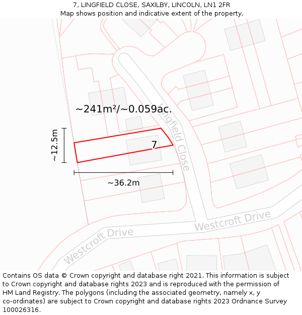 7, LINGFIELD CLOSE, SAXILBY, LINCOLN, LN1 2FR: Plot and title map