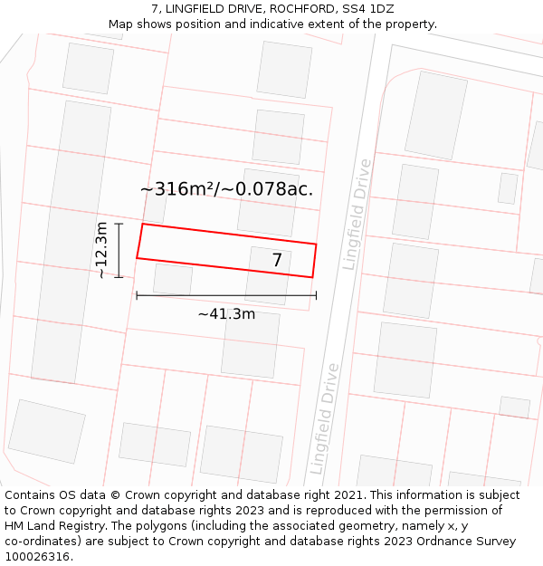 7, LINGFIELD DRIVE, ROCHFORD, SS4 1DZ: Plot and title map