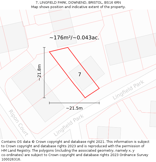7, LINGFIELD PARK, DOWNEND, BRISTOL, BS16 6RN: Plot and title map