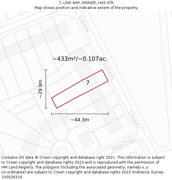 7, LINK WAY, PINNER, HA5 4TR: Plot and title map